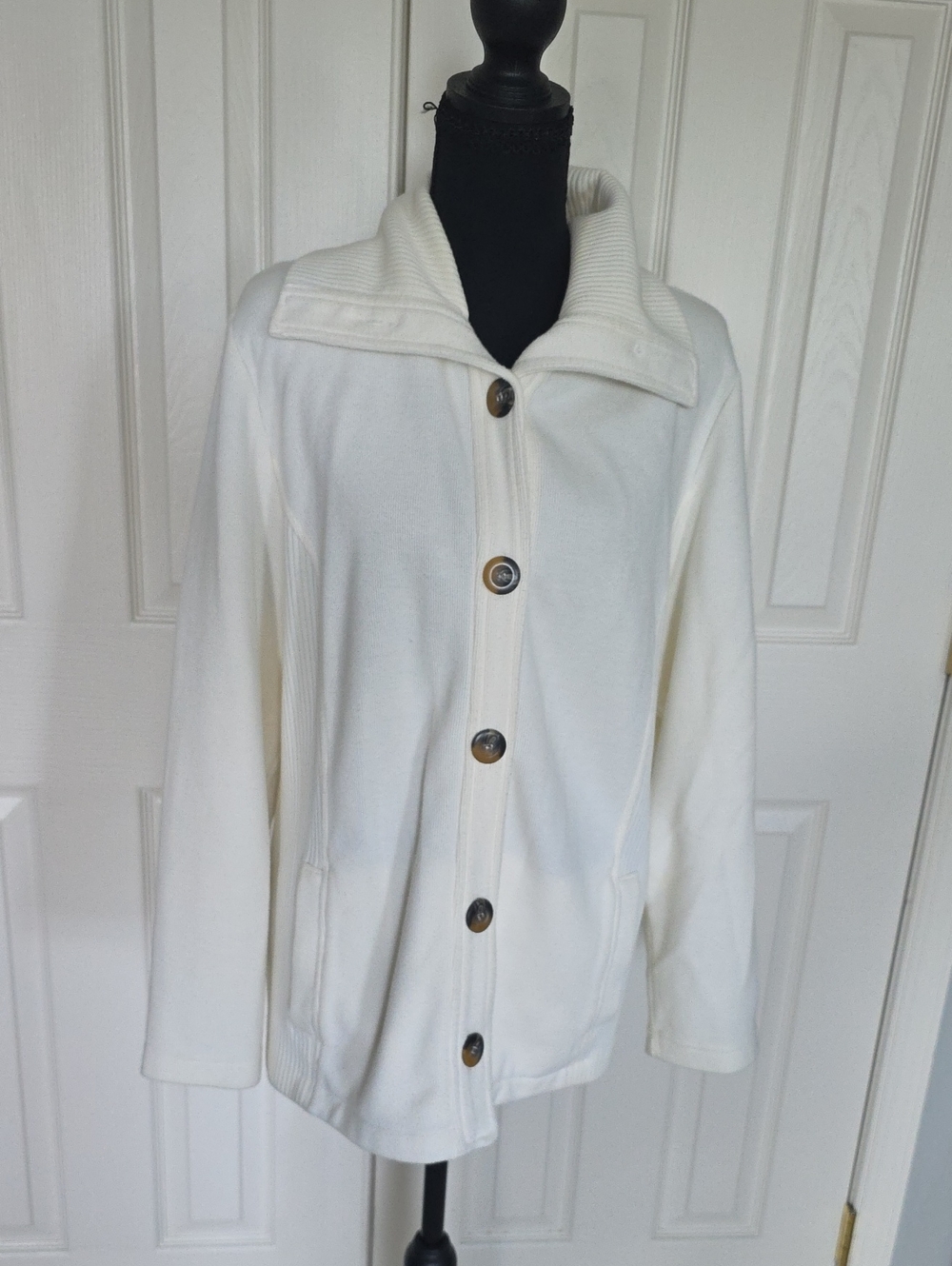 Karen Scott Cream Button-Front Cardigan with Stand Collar